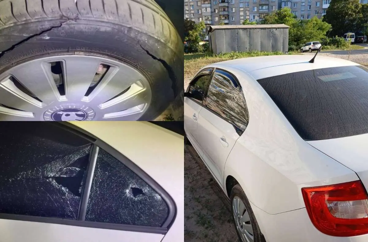 У Дніпрі на Придніпровську вандал понівечив авто: розбите скло та порізані шини