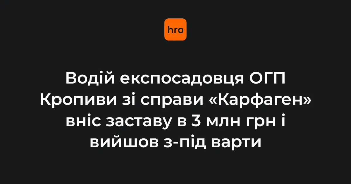 Справа «Карфаген»: водій Кропиви вийшов із СІЗО під заставу 3 млн грн