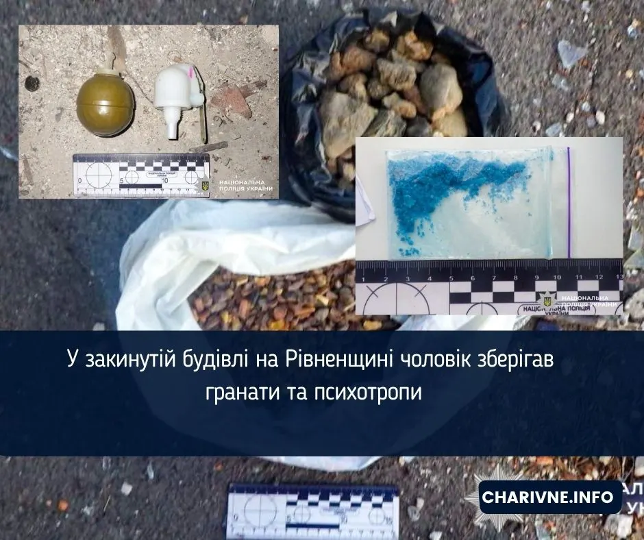 На Рівненщині чоловік зберігав гранати та психотропи в закинутій будівлі