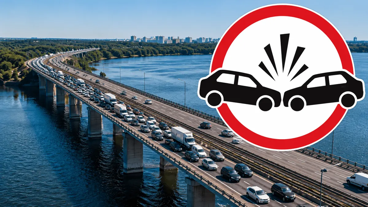 Подвійна ДТП на Кайдацькому мосту: міст стоїть у заторі