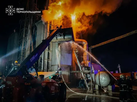 На Тернопільщині вночі горіла зерносушарка: вогонь зупинили за кілька метрів від сусіднього комплекс