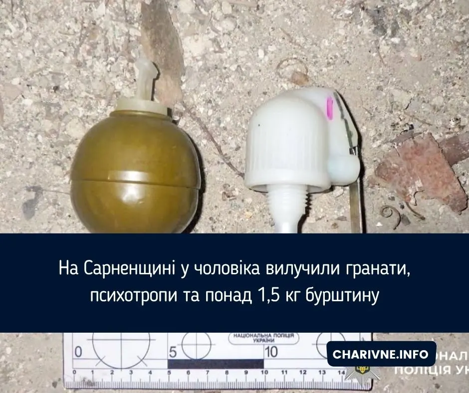 На Сарненщині чоловік зберігав гранати, психотропи та понад 1,5 кг бурштину