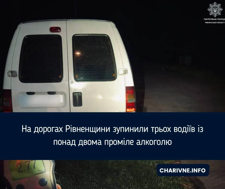Троє водіїв із понад 2 проміле: патрульні зупинили порушників на Рівненщині